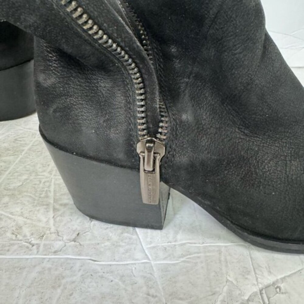 VINCE CAMUTO Imala Double Zip Mid Heel Booties Leather Moto Boots Punk Black 7 - Picture 9 of 16